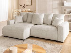 Calma - Comodo divano angolare dal design irregolare con funzione letto e contenitore in morbido tessuto ciniglia beige