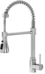 Rubinetto da cucina color argento, acciaio inossidabile 304 per uso alimentare, bocca girevole a 360° con sistema a doppio tubo per acqua fredda e calda, attacchi standard tedeschi