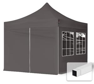 TOOLPORT 3x3m gazebo pieghevole con laterali (finestre), ECONOMY acciaio, grigio scuro