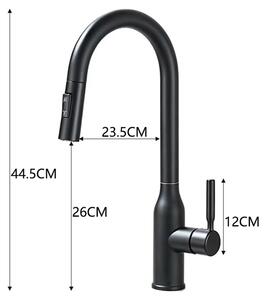 Miscelatore per cucina - Miscelatore per lavello - Doccetta estraibile - Rotazione a 360° - Acqua calda e fredda - Miscelatore monocomando - Acciaio inossidabile 304 - Nero