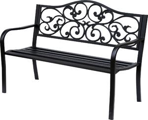 Panca da giardino Panca a 3 posti Panca in acciaio Panca con braccioli Ghisa Nero 127 x 60 x 89