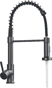 KLARWERK® Bernd | Miscelatore da cucina in titanio grigio per uso professionale, con comando a molla | Rubinetto in acciaio inossidabile per cucina | Miscelatore con rotazione a 360° | Adatto per alta pressione, 2 attacchi