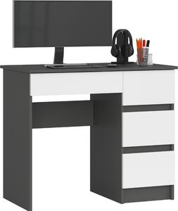 Scrivania A-7 Grafite e Bianca Funzionale per Ufficio Domestico con 4 Cassetti