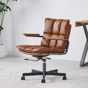 Sedia da ufficio in pelle, ergonomica, girevole, ideale per ufficio o come poltrona per dirigenti, con altezza regolabile e braccioli, colore marrone