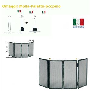 Parascintille per camino 4 ante In FERRO a LIBRO dimensioni 80x h 45 cm lavorazione artigianale in ferro rete nera