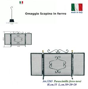 Parascintille per camino in Ferro Torse'Pomoli In Ottone dimensioni 85x50x h 45 cm lavorazione artigianale in ferro rete nera con scopino in ferro omaggio