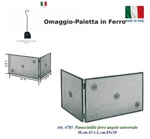 Parascintille per camino ad Angolo Universale dimensioni 85x50x h 45 cm lavorazione artigianale in ferro rete nera con paletta in ferro omaggio