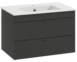 HOMCOM Mobiletto Sospeso per Lavabo con Lavabo in Ceramica e Cassetti Soft-Close Nero | Aosom Italy