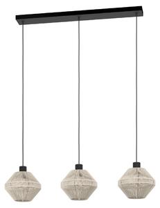 Lampada a sospensione - 92 x 110 cm - 3 luci - crema - nero - copertura in corda - acciaio