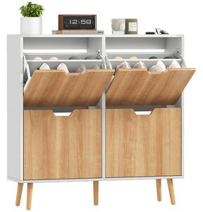 HOMCOM Scarpiera Stretta con 4 Cassetti Pieghevoli e Ripiani Regolabili per 16 Paia 95x26x95 cm Naturale e Bianco | Aosom Italy
