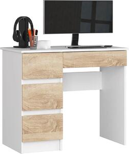 Scrivania A-7 bianca con cassetti e colore Sonoma per stile e funzionalità