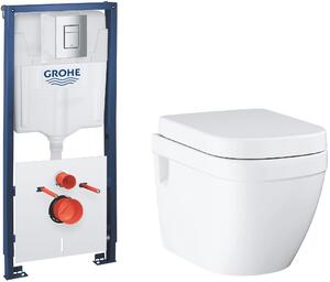 Set vaso WC Grohe Euro Ceramic 39703000, modulo di installazione con placca di comando e guarnizione Grohe Solido 39930000