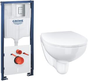 Set modulo di installazione con placca di comando e guarnizione Grohe Solido 39930000, vaso WC con copriwater a discesa lenta Grohe Bau Ceramic 398990