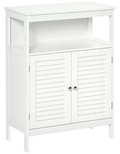 Kleankin Mobile Bagno Salvaspazio con 2 Ripiani e Antine in Legno a Persiana, Maniglie in Metallo Cromato, 60x30x81.6 cm, Bianco | Aosom Italy