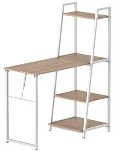 HOMCOM Scrivania con Libreria, 3 Ripiani, Scrivania Pieghevole con Ampio Pianoin Legno, Telaio in Metallo, Bianco e Rovere, 106x48x128cm|Aosom
