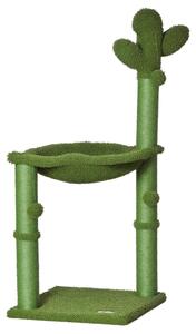 PawHut Albero Tiragraffi per Gatti Adulti e Gattini a Forma di Cactus con Corda Sisal, Palline e Amaca, Altezza 96cm, Verde|Aosom