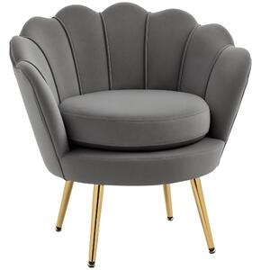 Poltrona Imbottita 76x67x74 cm in Tessuto Vellutato Grigio