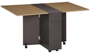 HOMCOM Tavolo Pieghevole Rettangolare da Pranzo in Truciolato con 2 Cassetti, un Armadietto e 6 Ruote, max. 6 Persone, 140x76x74cm, Color Legno|Aosom