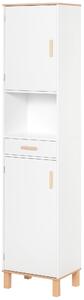 Kleankin Mobile Salvaspazio Bagno in Legno Bianco, Mobile a Colonna con Armadietti e Cassetto 39x30x180cm|Aosom
