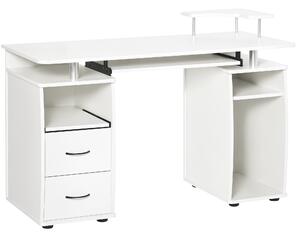 HOMCOM Scrivania per PC con Ripiano per Tastiera e per Monitor e 2 Cassetti, 120x55x85 cm, Bianca|Aosom