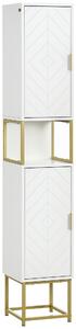 Kleankin Colonna Bagno con 2 Armadietti e Ripiano in MDF e Acciaio, 30x30x170.7cm, Bianco e Oro|Aosom