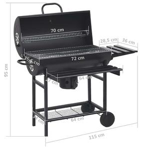 VidaXL Carrello per barbecue con ruote e ripiani in acciaio nero 115x85x95 cm