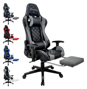Sedia da gioco FOXSPORT Sedia da ufficio ergonomica dal design racing fino a 150 kg, con poggiapiedi retrattile, poggiatesta regolabile e supporto lombare - grigio