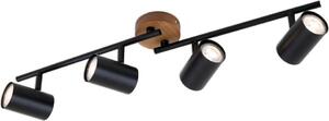 Faretto da soffitto retrò vintage orientabile e girevole 4x GU10 nero base in legno Briloner