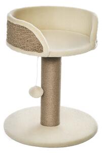 PawHut Albero Tiragraffi per Gatti con Lettino, Palo in Juta e Pallina Appesa, 40x40x49cm, Beige|Aosom
