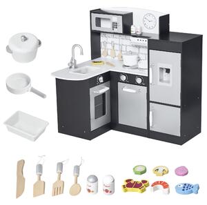 HOMCOM Cucina Giocattolo per Bambini in Legno con 14 Accessori, Forno, Lavandino, Frigo e Microonde, Età 3+ Anni, 86x64x84.5cm, Argento e Marrone