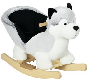 HOMCOM Cavallo a Dondolo Husky Peluche Grigio, Suoni, Gioco Cavalcabile per Bambini 18-36 Mesi, 60x33x50cm|Aosom