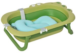HOMCOM Vaschetta Bagnetto Pieghevole per Bambini 0-3 Anni con Cuscino Regolabile Azzurro e Piedini Antiscivolo, 80x53.9x20.8cm Verde|Aosom