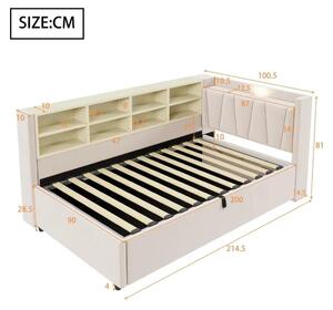 Divano letto - Letto per ospiti con spazio contenitore - 90 x 200 cm - Tessuto vellutato - Contenitore sotto il letto con sistema di sollevamento idraulico - Beige