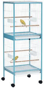 PawHut Gabbia per Uccelli 2 in 1 Voliera per Interni con 4 Ruote Girevoli, Vassoi Estraibili e Contenitori in Plastica, 51.5x50x140cm, Azzurra|Aosom