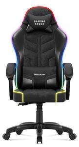 Sedia da gioco Huzaro Force 2.7 Carbon Black RGB - sedia girevole ergonomica in velluto con schienale regolabile, cuscino lombare, poggiatesta e illuminazione RGB