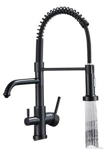 KLARWERK® Bernd | Rubinetto per cucina, finitura nera opaca, adatto per uso professionale, con filtro e sistema di osmosi. Miscelatore a 360° con 2 attacchi