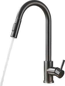 KLARWERK® JANA | Miscelatore da cucina estensibile in acciaio inossidabile, colore grigio titanio | Miscelatore alto con ampio arco | Rubinetto per uso professionale, resistente all'alta pressione, rotazione a 360°, 2 attacchi