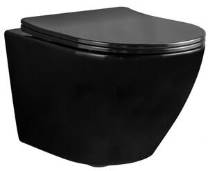 Rea Carlo Mini vaso wc con copriwater a discesa lenta sospeso senza brida nero lucida REA-C8936