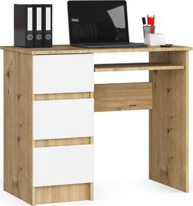 Scrivania A-6 in Rovere Artisan e Bianco Sinistra con Cassetti Estraibili e 3 Cassetti
