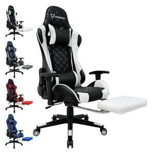 Sedia da gioco FOXSPORT Sedia da ufficio ergonomica dal design racing fino a 150 kg, con poggiapiedi retrattile, poggiatesta regolabile e supporto lombare, bianco