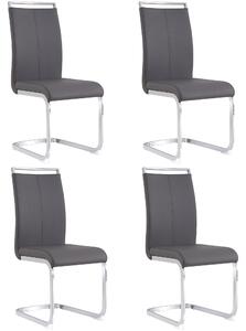Set di 4 sedie da pranzo a sbalzo, struttura in metallo cromato, schienale in pelle PU, 42x 54 x 100 cm, Grigio