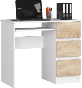 Scrivania A-6 bianca e rovere Sonoma - Scrivania elegante e funzionale con 3 cassetti e ripiano estraibile per tastiera