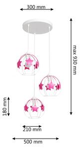 Lampadario a sospensione per bambini STARS 3xE27/15W/230V rosa/bianco
