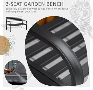Outsunny Panca da giardino sedia da giardino in metallo 2 posti impermeabile nero 127 x 62 x 82 cm