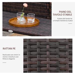Outsunny Tavolino in Rattan Sintetico da Esterno, Giardino, Terrazzo Impermeabile Marrone 90x50x35cm