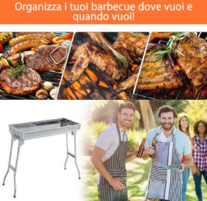 Outsunny Griglia Barbecue BBQ Portatile e Pieghevole in Acciaio Inox 73×33×71cm