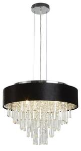 Glamour 5lt pendente/semi-flush- velluto nero e cristallo trasparente