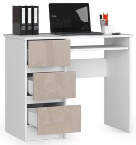 Scrivania Angolare Scandinava A-6 in Alto Lucido Cappuccino con Lato Sinistro e 3 Cassetti