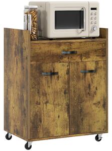 HOMCOM Carrello da Cucina con Cassetto, Armadietto e 4 Ruote in Legno, 60x40x77cm, Marrone Rustico