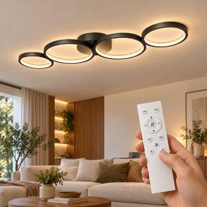 Braytron Moderna plafoniera LED di design dimmerabile 3CCT 3000-6500K telecomando 60W anelli nero